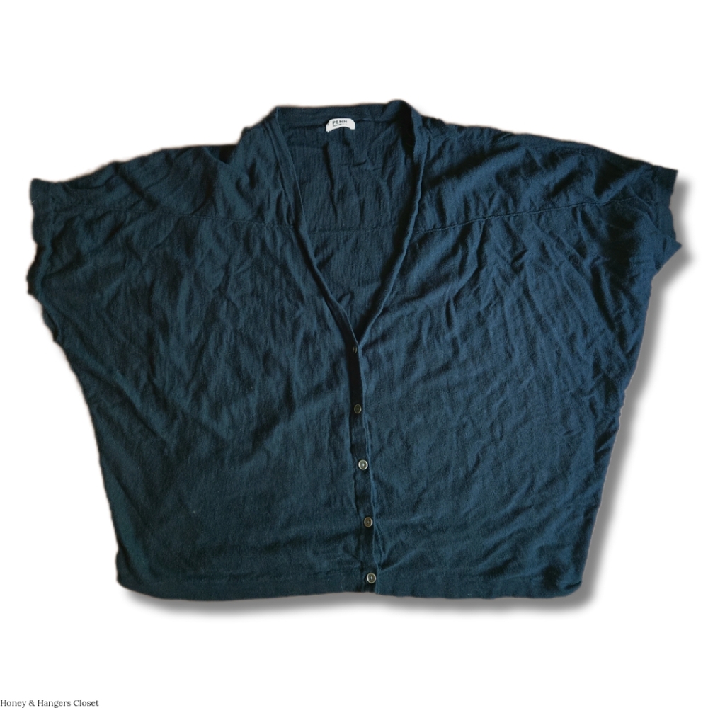 Button Up Black Linen Cardigan| Size - 1XL
